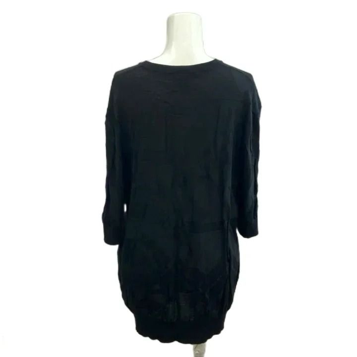 Hermes Three Quarter Sleeve Knit Top Jacquard Pattern Wool L Black Sweater — view 2