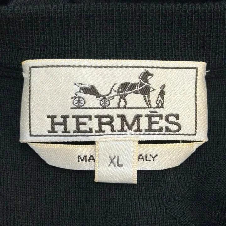 Hermes Three Quarter Sleeve Knit Top Jacquard Pattern Wool L Black Sweater — view 8