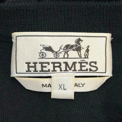 Hermes Three Quarter Sleeve Knit Top Jacquard Pattern Wool L Black Sweater — view 8