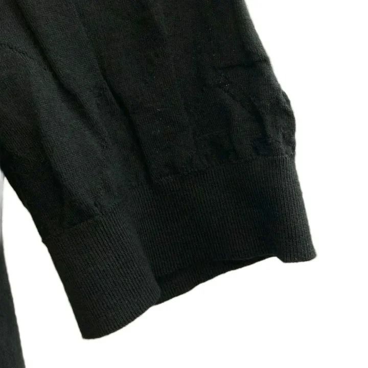 Hermes Three Quarter Sleeve Knit Top Jacquard Pattern Wool L Black Sweater — view 6