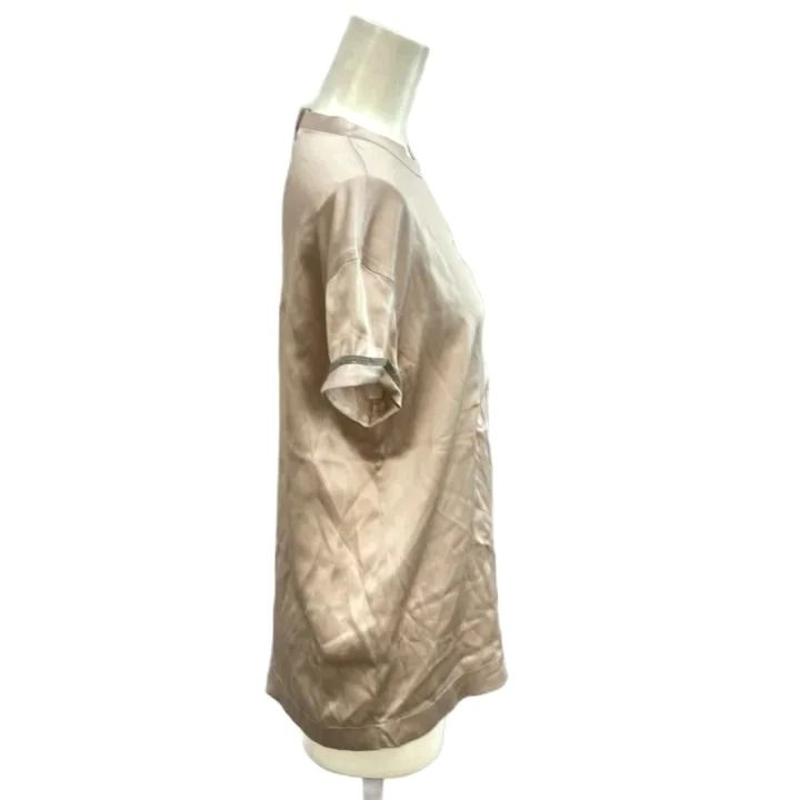 Brunello Cucinelli Top Blouse Silk Blend Pink Logo Short Sleeve NP XS — view 3