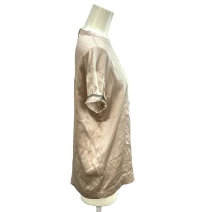 Brunello Cucinelli Top Blouse Silk Blend Pink Logo Short Sleeve NP XS — view 3
