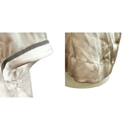 Brunello Cucinelli Top Blouse Silk Blend Pink Logo Short Sleeve NP XS — view 6