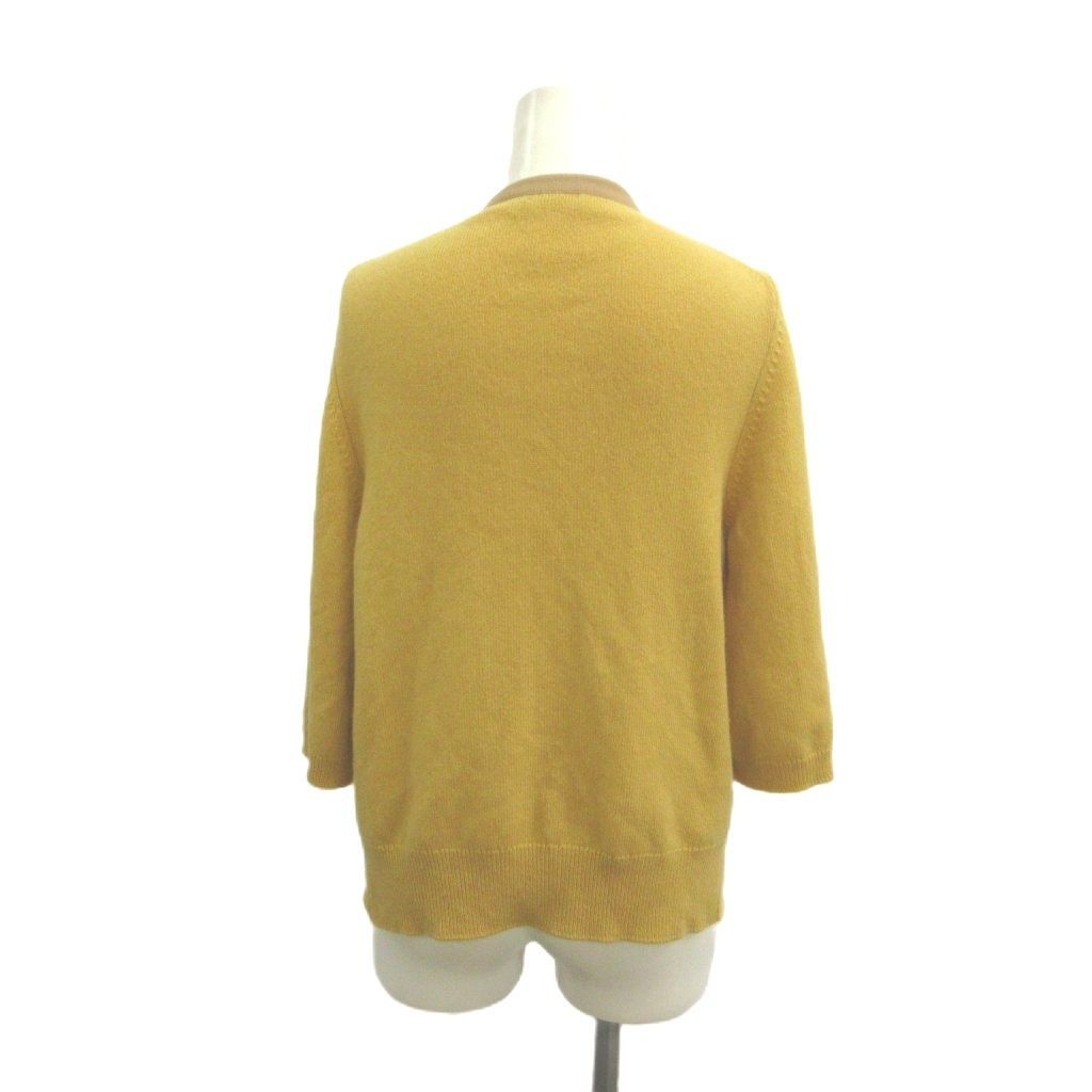 Chanel Knit Cardigan Cashmere Yellow Mustard Collarless Three Quarter Sleeve 36 — view 2