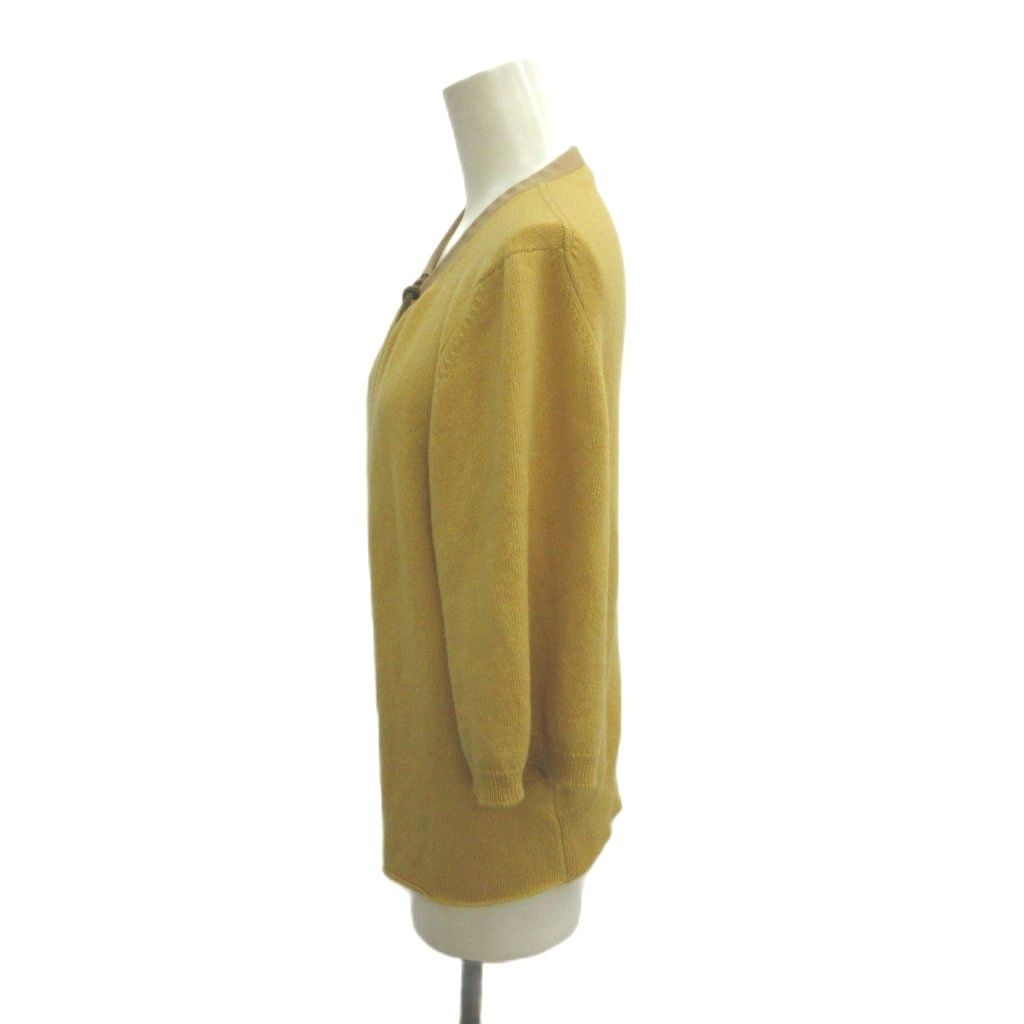 Chanel Knit Cardigan Cashmere Yellow Mustard Collarless Three Quarter Sleeve 36 — view 3