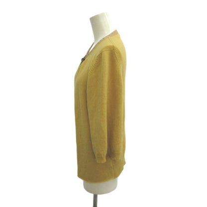 Chanel Knit Cardigan Cashmere Yellow Mustard Collarless Three Quarter Sleeve 36 — view 3