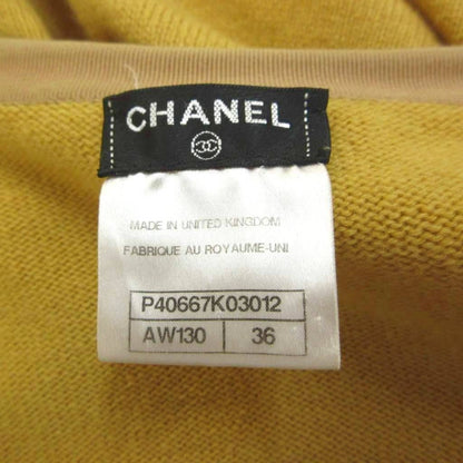 Chanel Knit Cardigan Cashmere Yellow Mustard Collarless Three Quarter Sleeve 36 — view 4