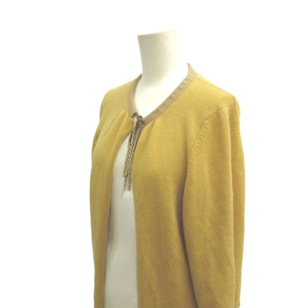 Chanel Knit Cardigan Cashmere Yellow Mustard Collarless Three Quarter Sleeve 36 — view 8