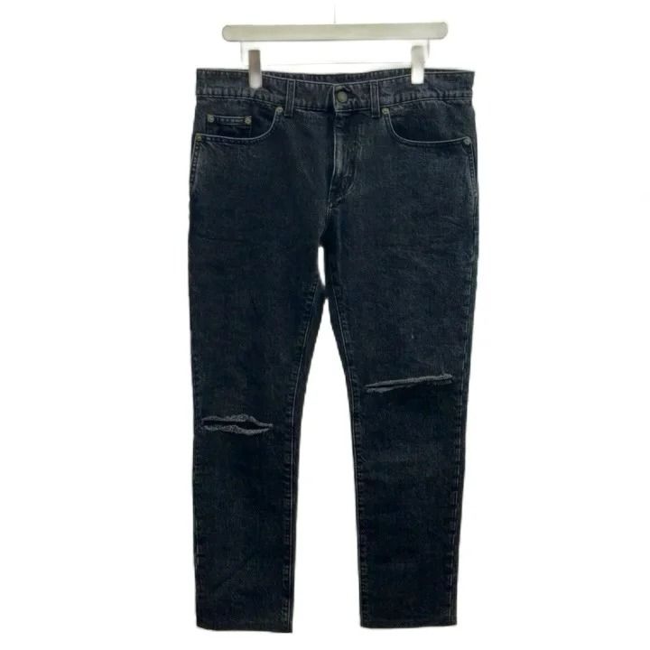 Saint Laurent Paris Both Knee Crush Skinny Denim Pants Jeans Black RY M