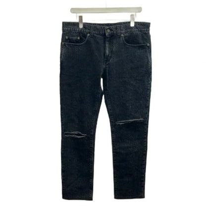 Saint Laurent Paris Both Knee Crush Skinny Denim Pants Jeans Black RY M