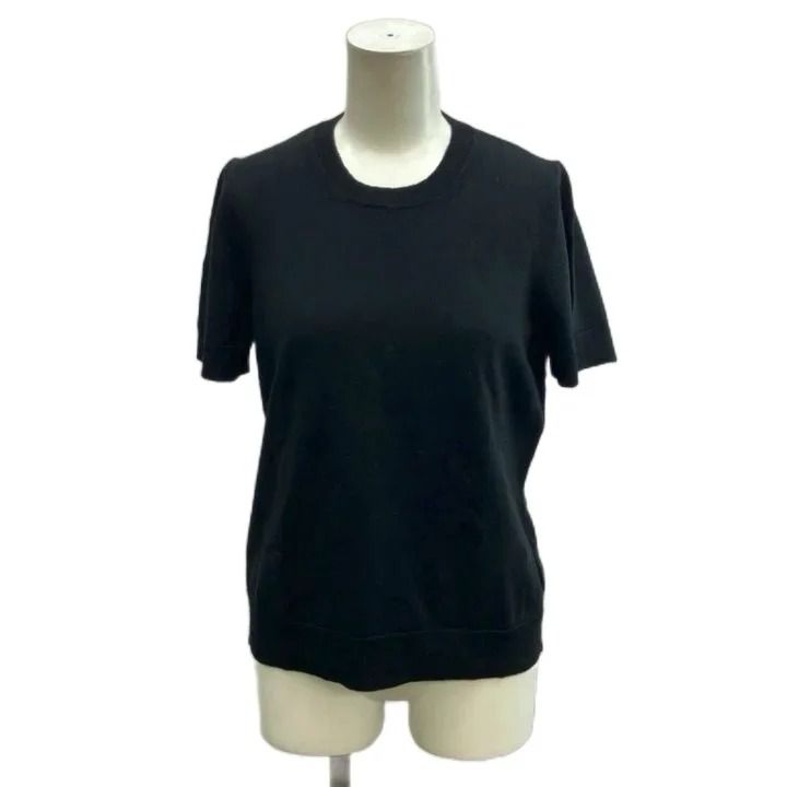 Dior D Uniforme Knit Sweater Wool Short Sleeve Black Round Neck 38