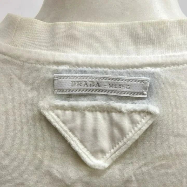 Prada T-Shirt Short Sleeve Cotton Back Triangle Logo White Crew Neck Ilk NP S — view 8