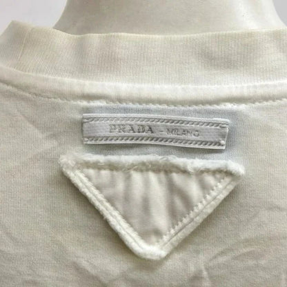 Prada T-Shirt Short Sleeve Cotton Back Triangle Logo White Crew Neck Ilk NP S — view 8