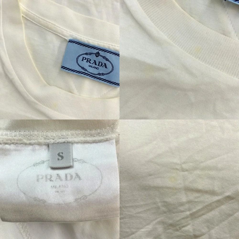 Prada T-Shirt Short Sleeve Cotton Back Triangle Logo White Crew Neck Ilk NP S — view 7