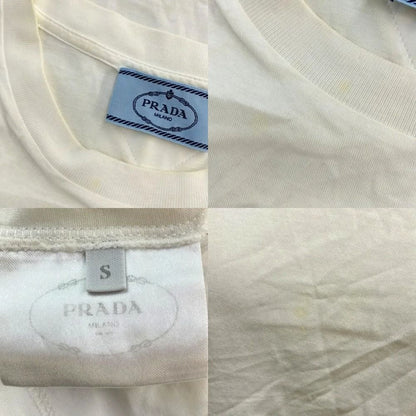 Prada T-Shirt Short Sleeve Cotton Back Triangle Logo White Crew Neck Ilk NP S — view 7