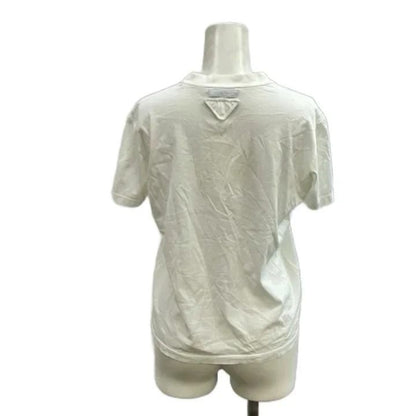 Prada T-Shirt Short Sleeve Cotton Back Triangle Logo White Crew Neck Ilk NP S — view 2