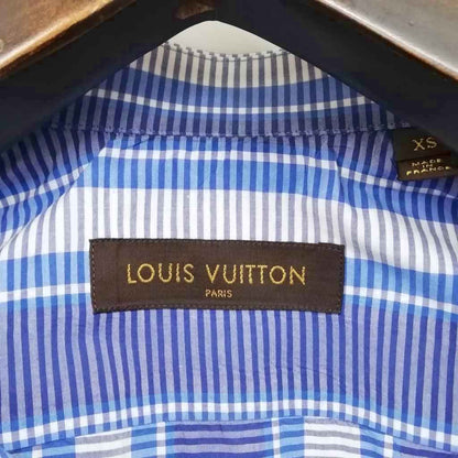 Louis Vuitton Bp6 9 Striped Shirt Dress LV Logo Embroidery Navy Blue XS — view 4