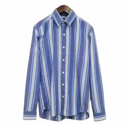 Louis Vuitton Bp6 9 Striped Shirt Dress LV Logo Embroidery Navy Blue XS