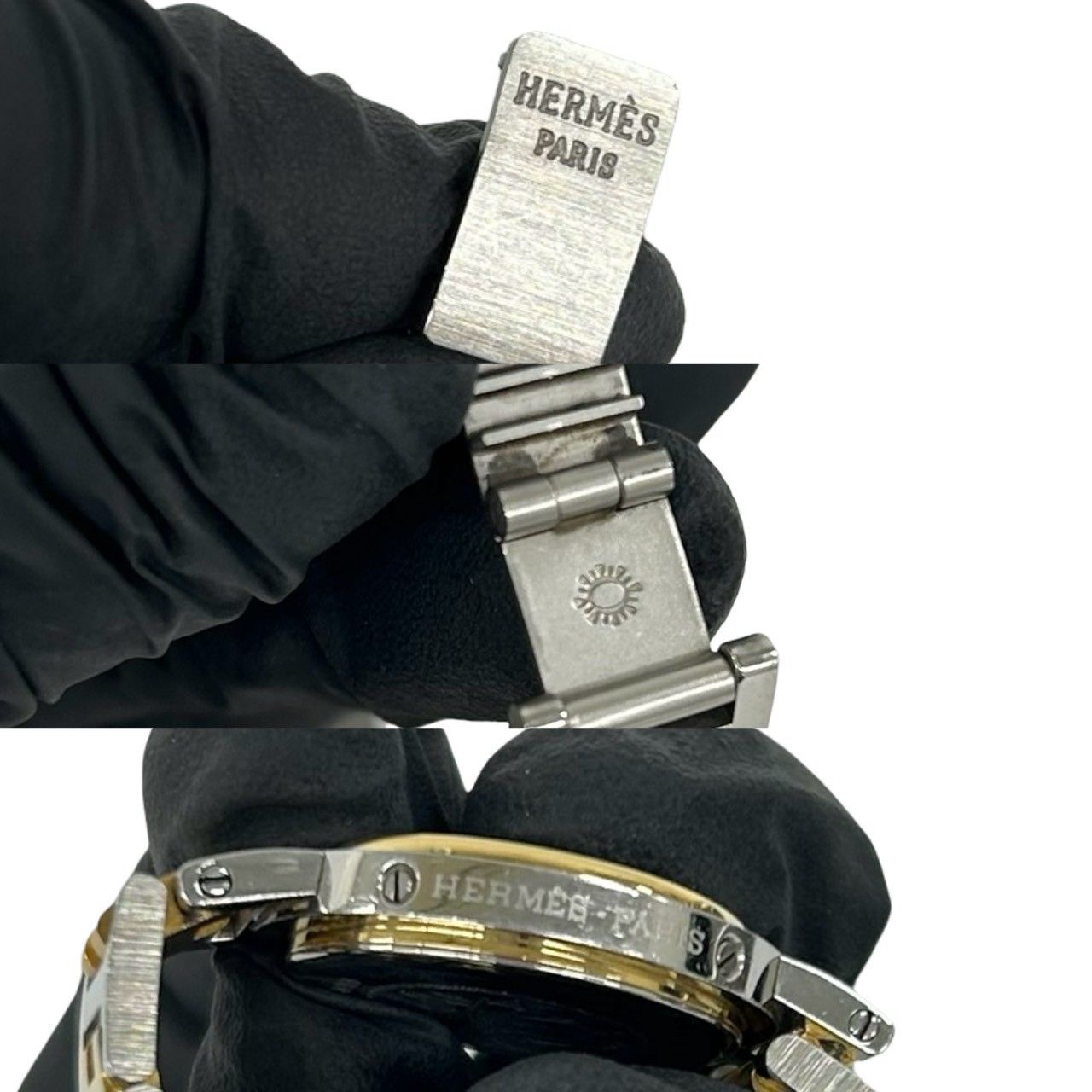 Hermes Vintage Clipper Stainless Quartz Watch Wrist Silver Gold — view 3