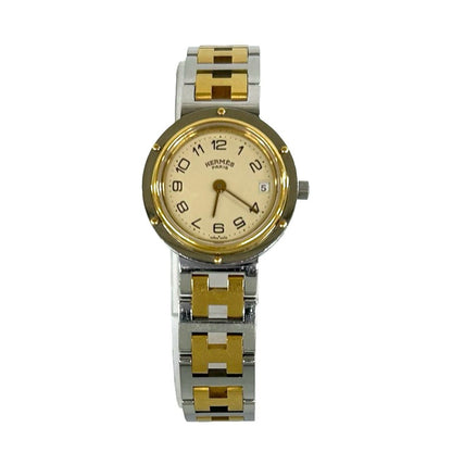 Hermes Vintage Clipper Stainless Quartz Watch Wrist Silver Gold — view 7