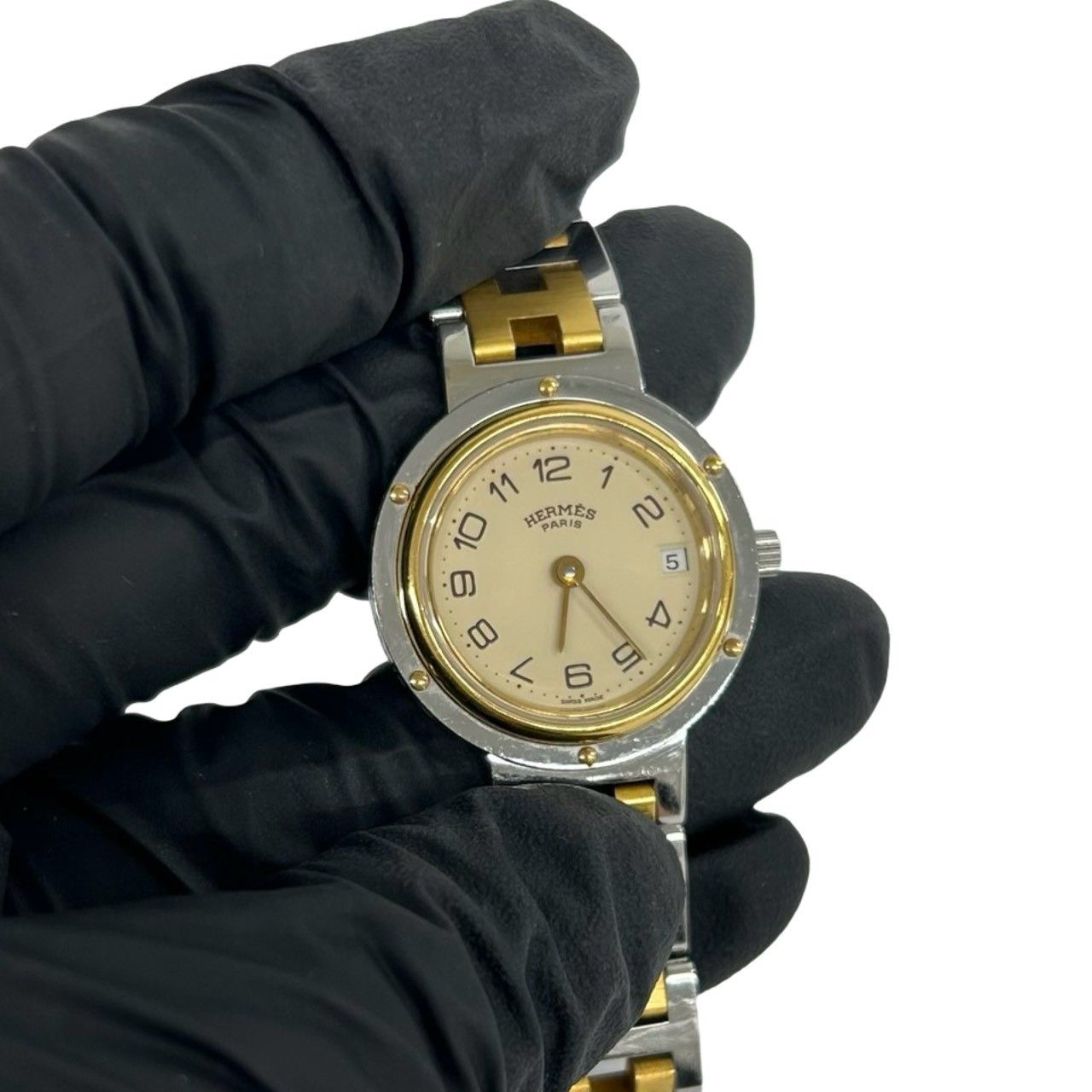 Hermes Vintage Clipper Stainless Quartz Watch Wrist Silver Gold — view 4