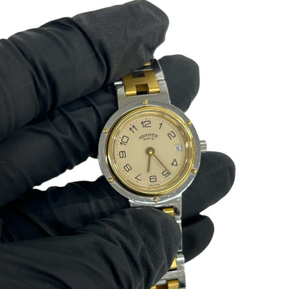 Hermes Vintage Clipper Stainless Quartz Watch Wrist Silver Gold — view 4