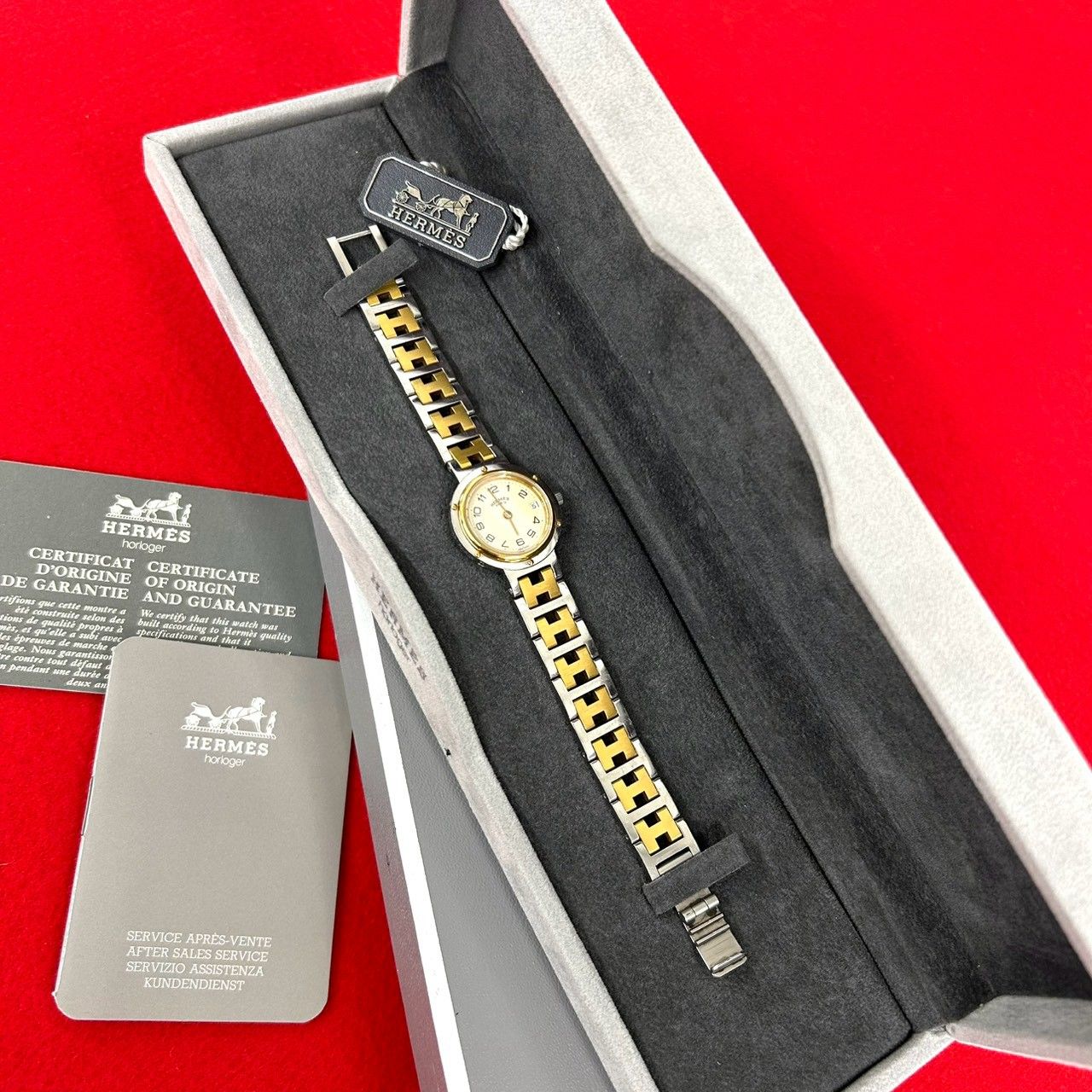 Hermes Vintage Clipper Stainless Quartz Watch Wrist Silver Gold