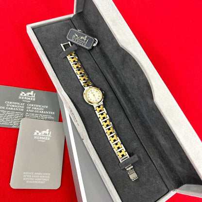 Hermes Vintage Clipper Stainless Quartz Watch Wrist Silver Gold
