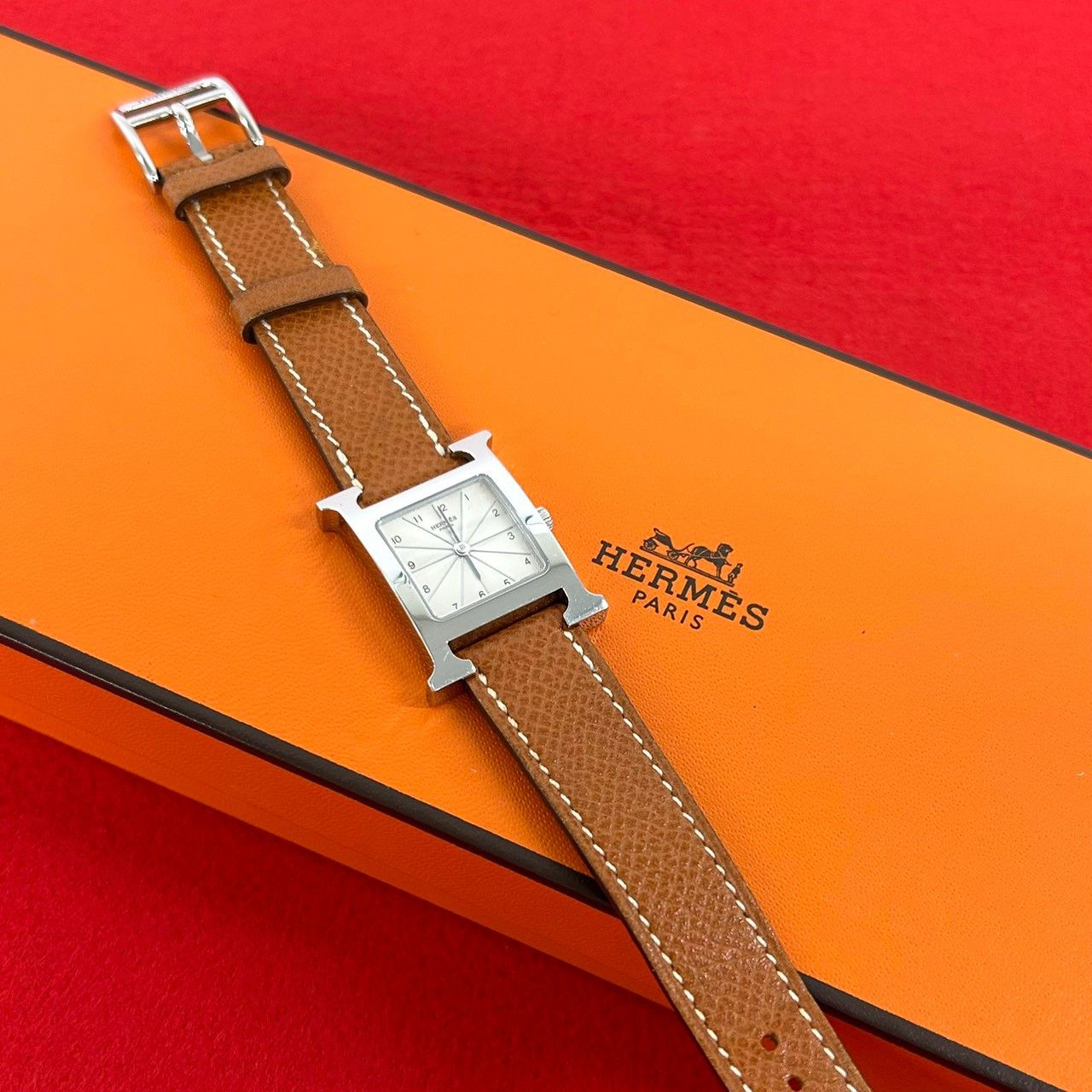 Hermes H Watch Veau Epsom Quartz Wrist Gold