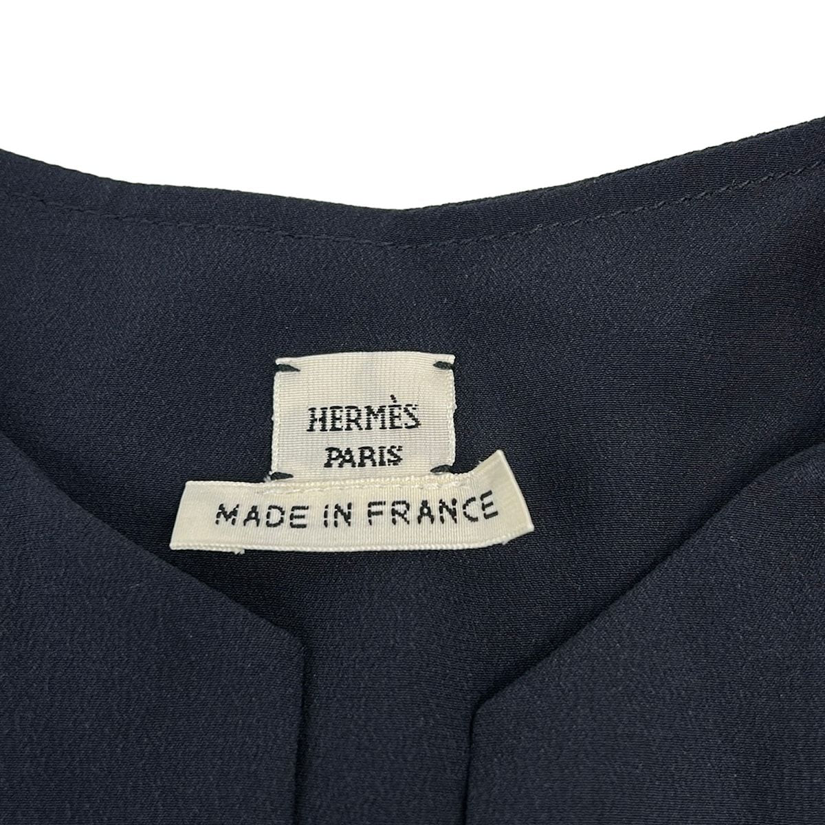 Hermes Short Sleeve Top S Dark Navy Silk 34 — view 3