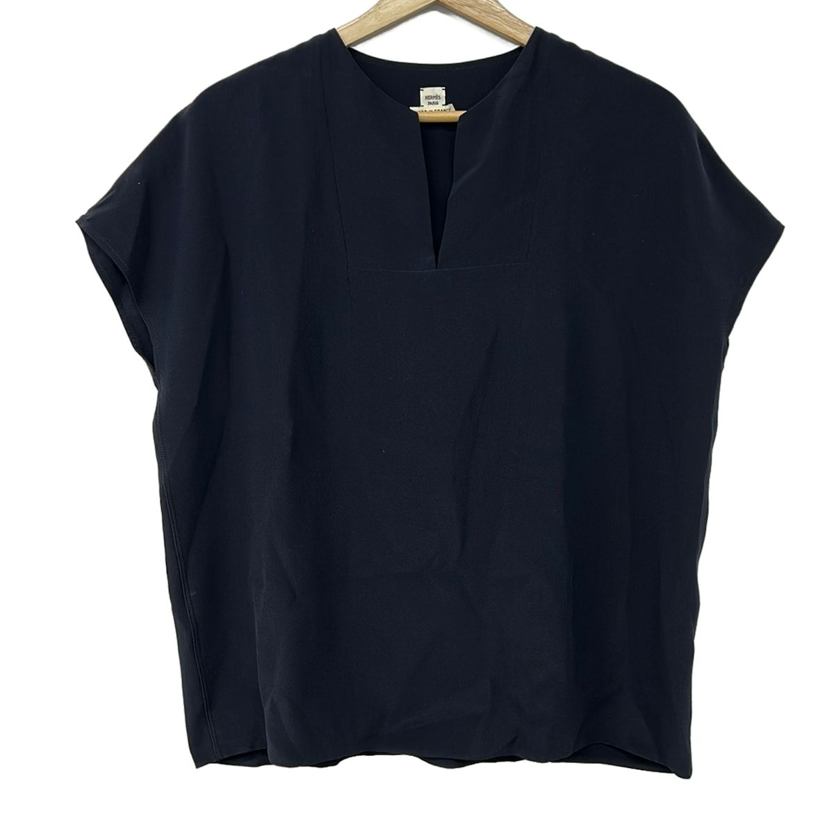 Hermes Short Sleeve Top S Dark Navy Silk 34