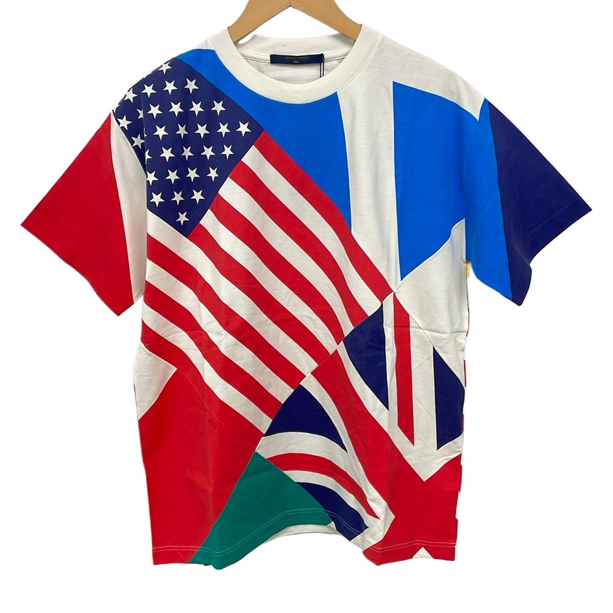 Louis Vuitton Short Sleeve T-Shirt Flags Patchwork Printed White Red Multi S