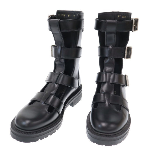 Dior Cutout Strap Leather Combat Boots Black