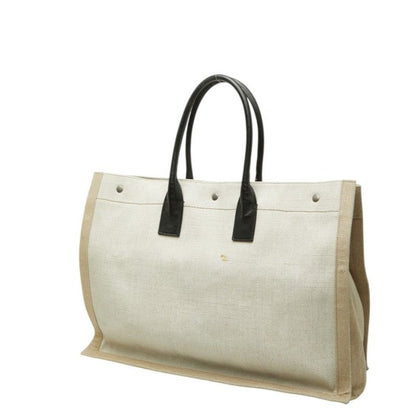 Saint Laurent Rive Gauche Tote Bag White Beige Canvas Hemp Linen — view 2