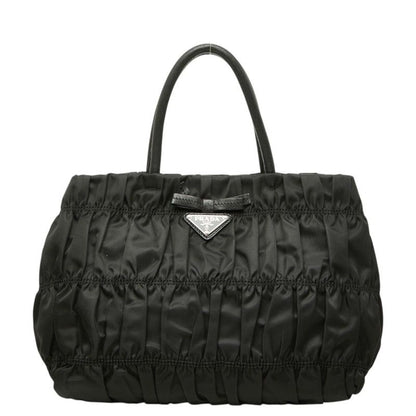 Prada Gathered Handbag Black Nylon Leather