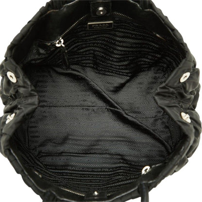 Prada Gathered Handbag Black Nylon Leather — view 8
