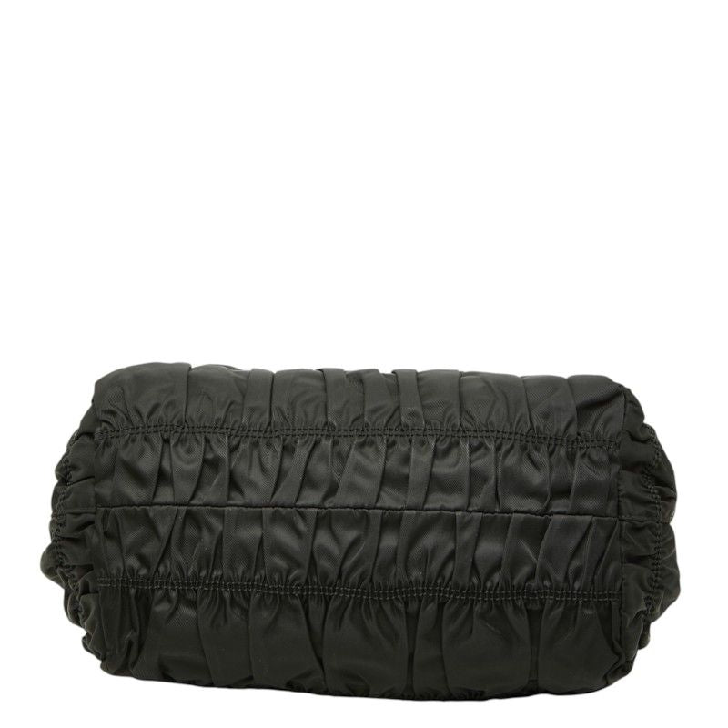 Prada Gathered Handbag Black Nylon Leather — view 3