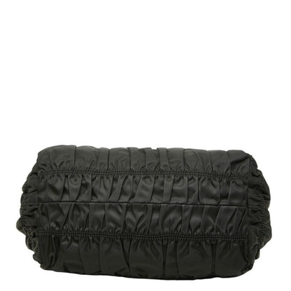 Prada Gathered Handbag Black Nylon Leather — view 3