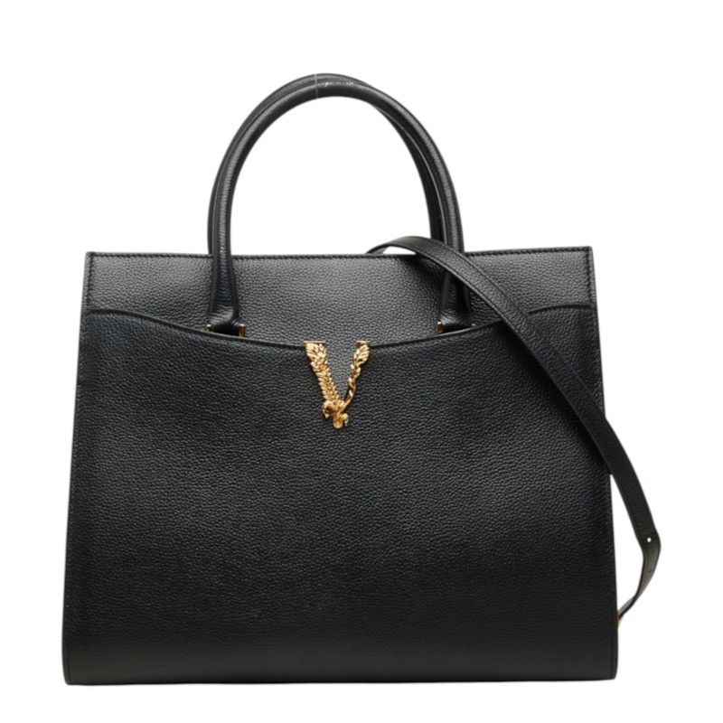Versace Virtus 2-Way Shoulder Bag Black Leather