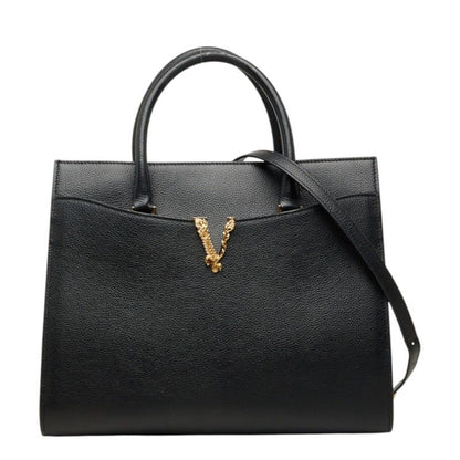 Versace Virtus 2-Way Shoulder Bag Black Leather