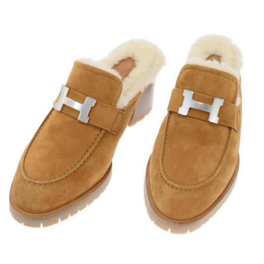 Hermes Flore 60 Flor Suede Leather Shearling Sandals Camel Brown