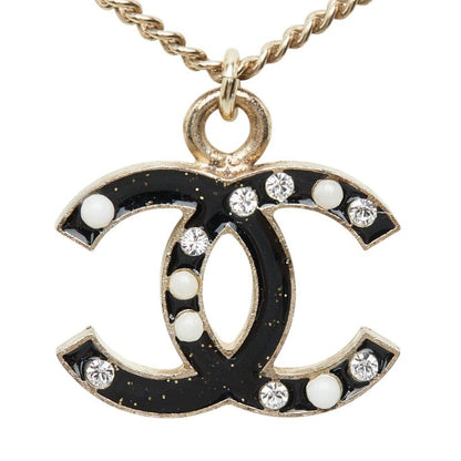 Chanel CC Logo Chain Pendant 07 Black Gold Plated Faux Pearl Rhinestone — view 2
