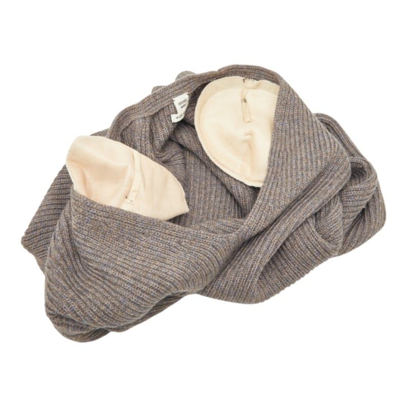Hermes Shoulder Padded V-neck Rib Knit Sweater Gray Beige Wool — view 3
