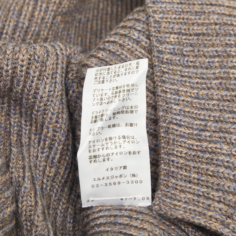 Hermes Shoulder Padded V-neck Rib Knit Sweater Gray Beige Wool — view 7
