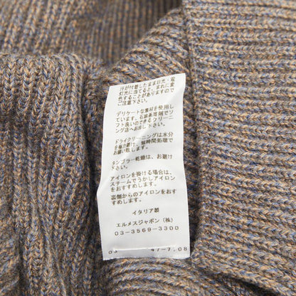 Hermes Shoulder Padded V-neck Rib Knit Sweater Gray Beige Wool — view 7