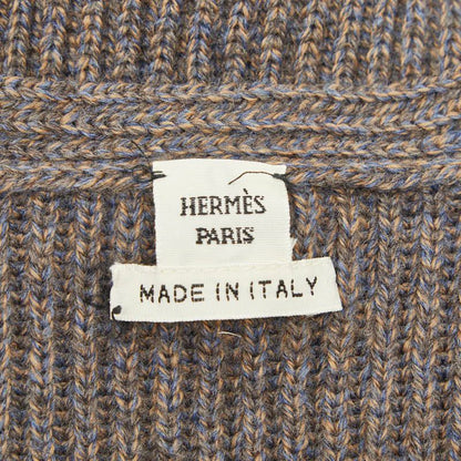 Hermes Shoulder Padded V-neck Rib Knit Sweater Gray Beige Wool — view 8