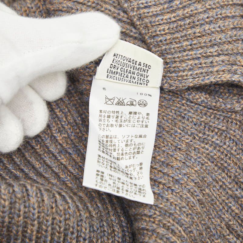 Hermes Shoulder Padded V-neck Rib Knit Sweater Gray Beige Wool — view 6