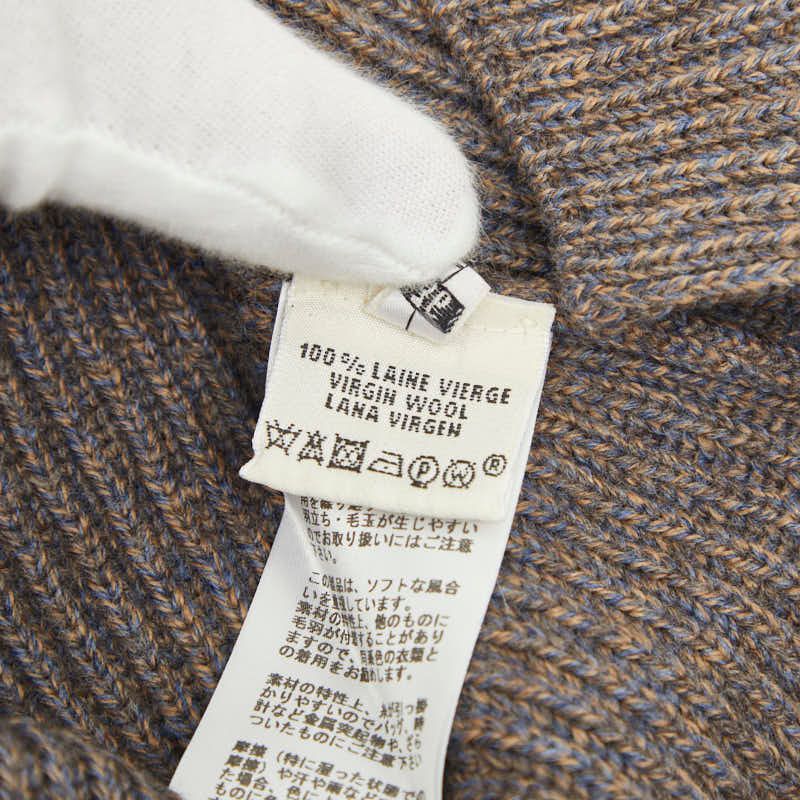 Hermes Shoulder Padded V-neck Rib Knit Sweater Gray Beige Wool — view 5