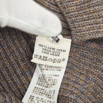 Hermes Shoulder Padded V-neck Rib Knit Sweater Gray Beige Wool — view 5