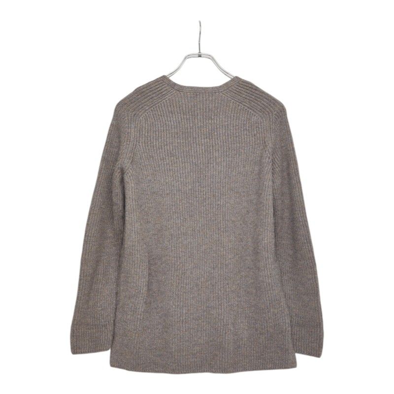 Hermes Shoulder Padded V-neck Rib Knit Sweater Gray Beige Wool — view 2